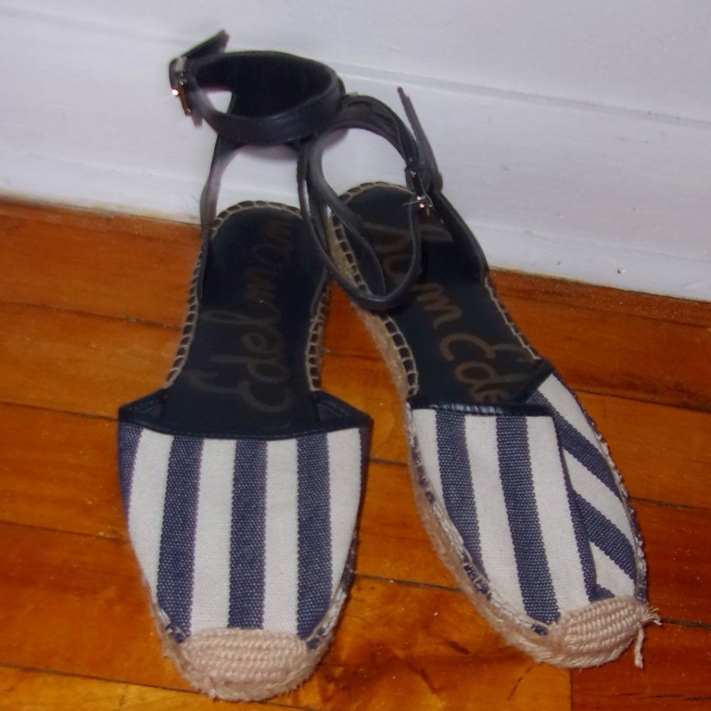 sam edelman size 7 blue white shoes womens seven casual summer  espadrilles